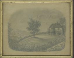 Harvey House sketch in frame (front)
